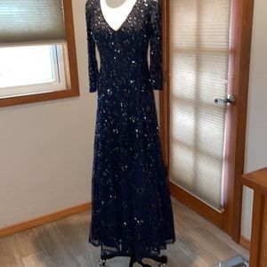 Stunning and Elegant Evening Gown-Beaded Vneck, worn 1X.  Size 2, Aidon Mattox